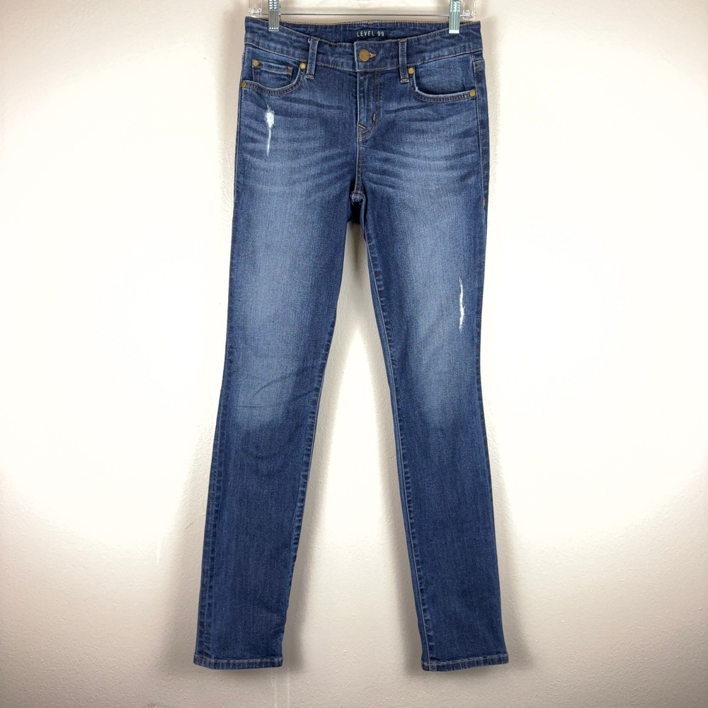 Level 99 Skinny Jeans Womens 28 Blue Distressed Stretch Denim YF2580